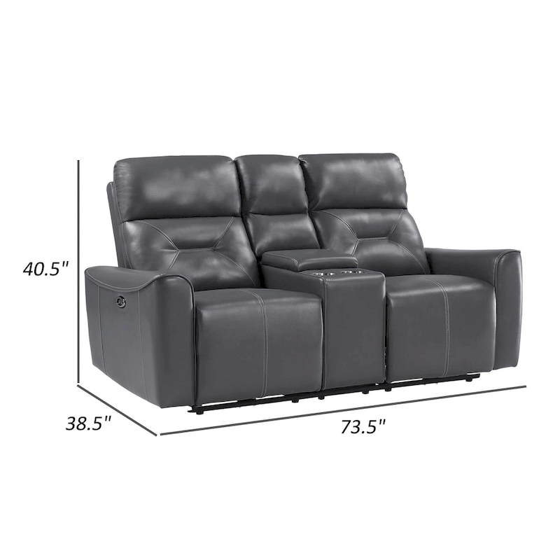 Well 73 Inch Power Double Recliner Loveseat, Dark Gray Faux Leather, Wood