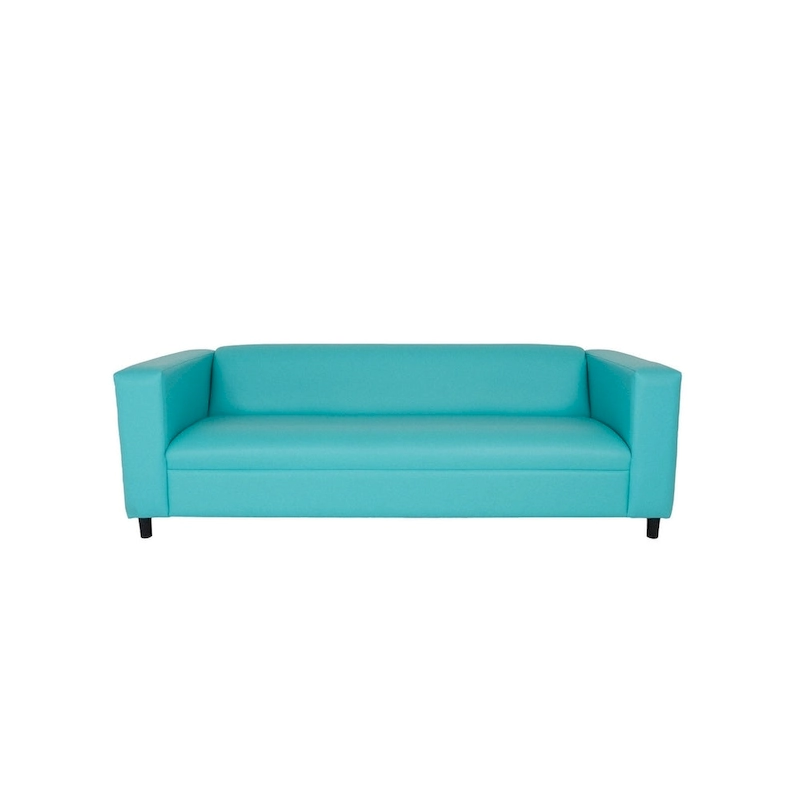 HomeRoots 84 Teal Blue Faux Leather Sofa With Black Legs - 84