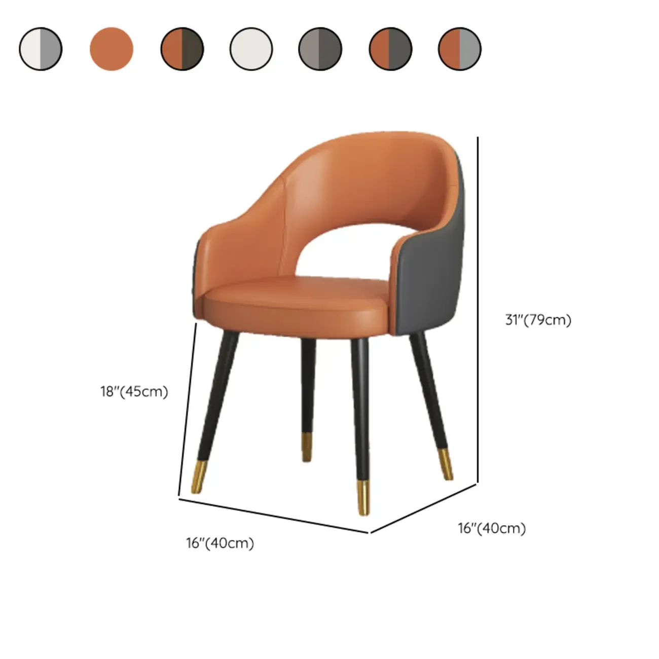 Open Curved Back Leather Armrest Dining Chairs