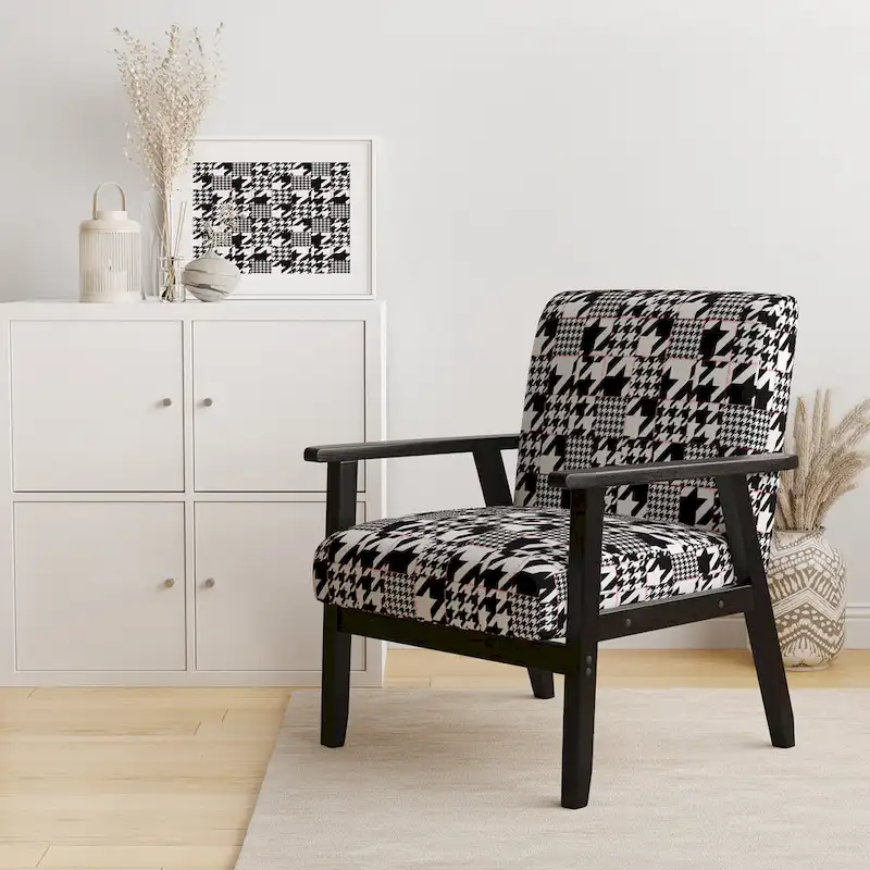 Designart Classic Houndstooth Pattern Upholstered Mid-Century Accent Chair - Arm Chair