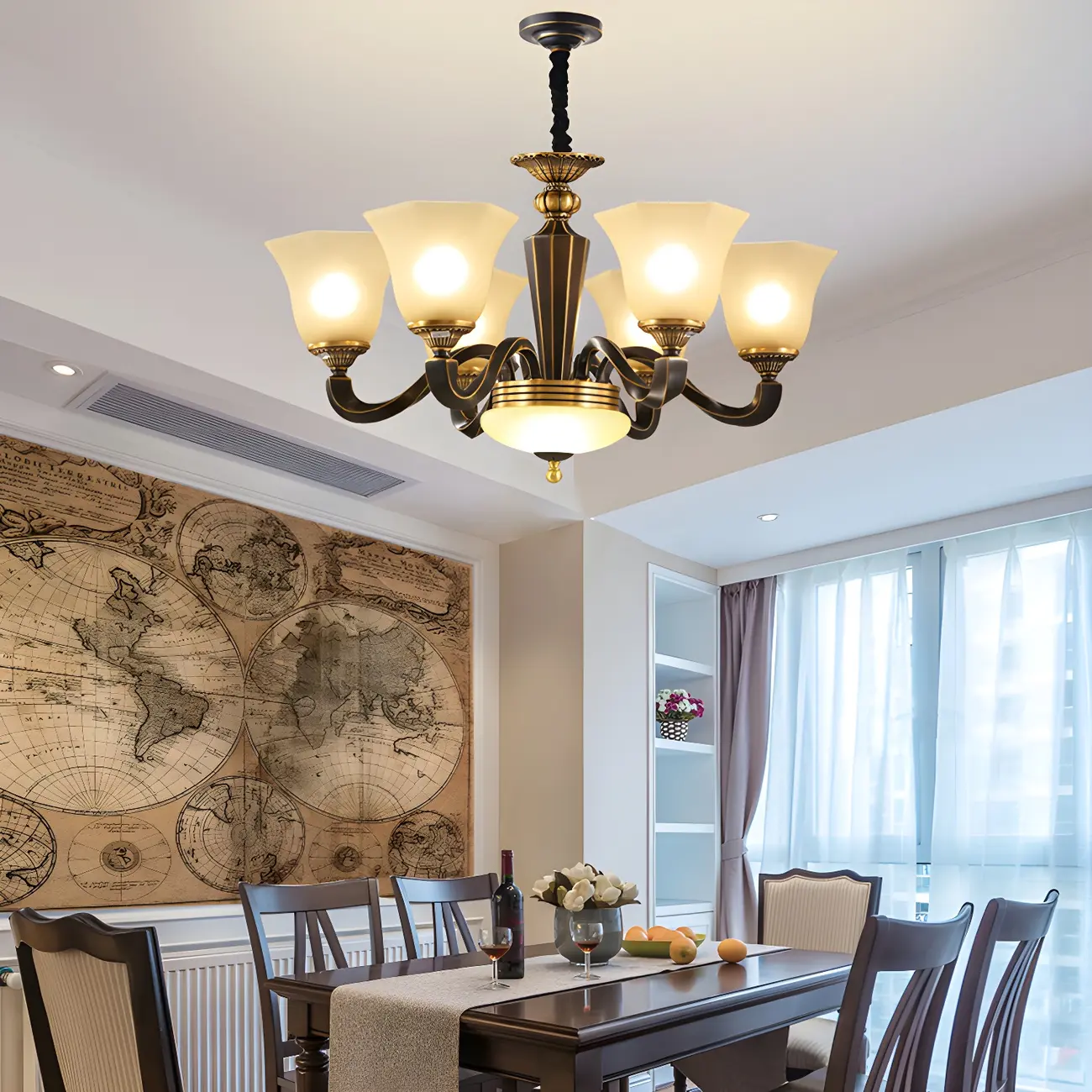 Black Glass Curved Metal Classic Chandelier Light