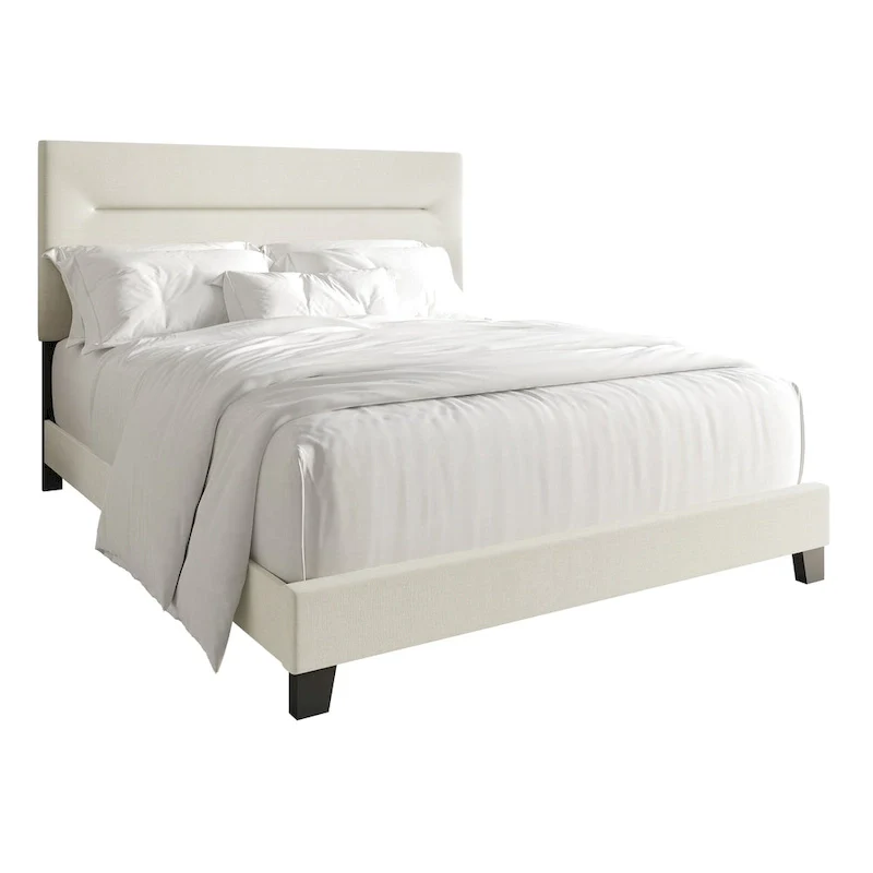 Linen Upholstered Bed, Foam-Padded Headboard, Rubberwood/MDF, Seats 2, Grey/Blue/Beige/Light Blue, Twin/Full/Queen/King