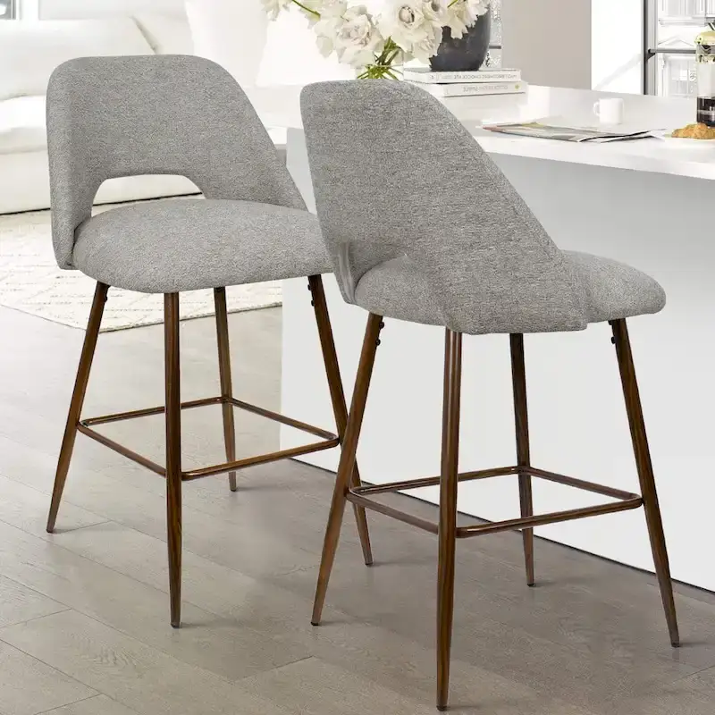 Upholstered Modern Bar Stool Walnut Leg (Set of 2)