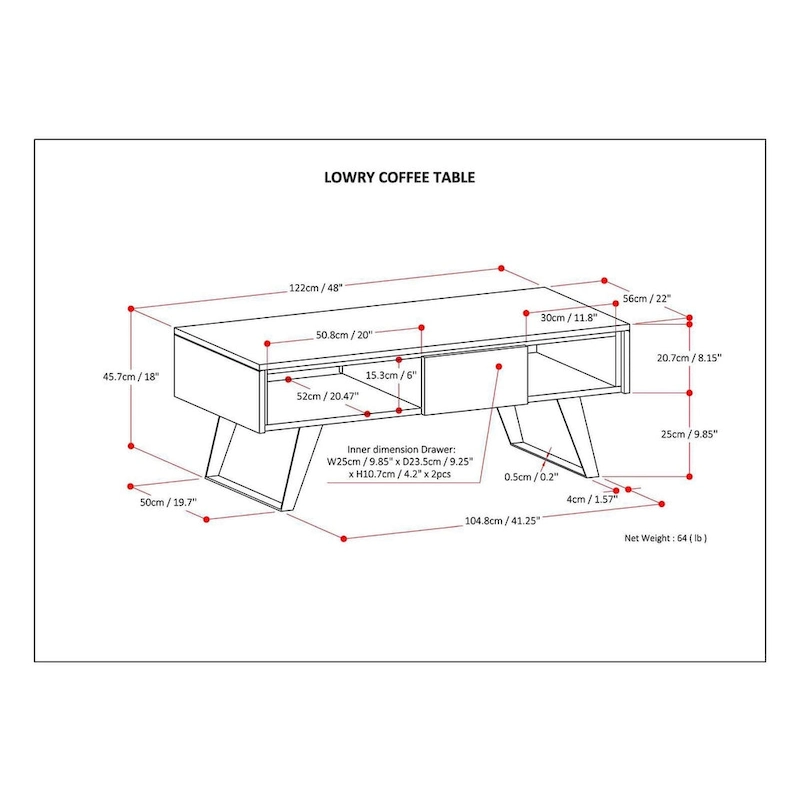 WYNDENHALL Mitchell SOLID WOOD & Metal 48 inch Wide Rectangle Modern Coffee Table - 48 W x 22 D x 18 H