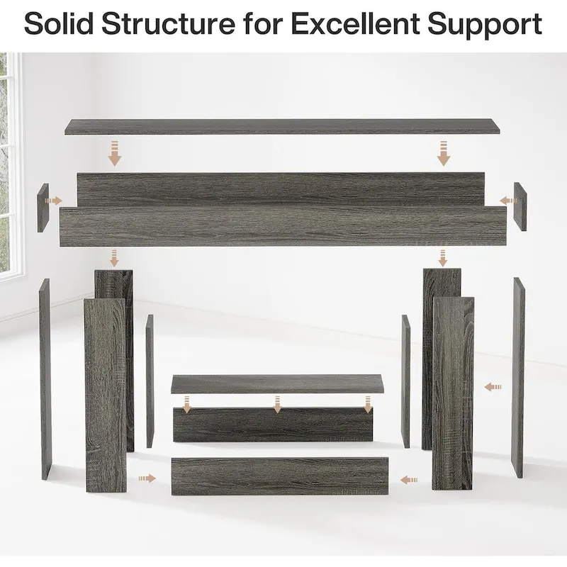 Farmhouse 2 Tiers Entryway Table, 63 Inches Console Table, Narrow Sofa Table