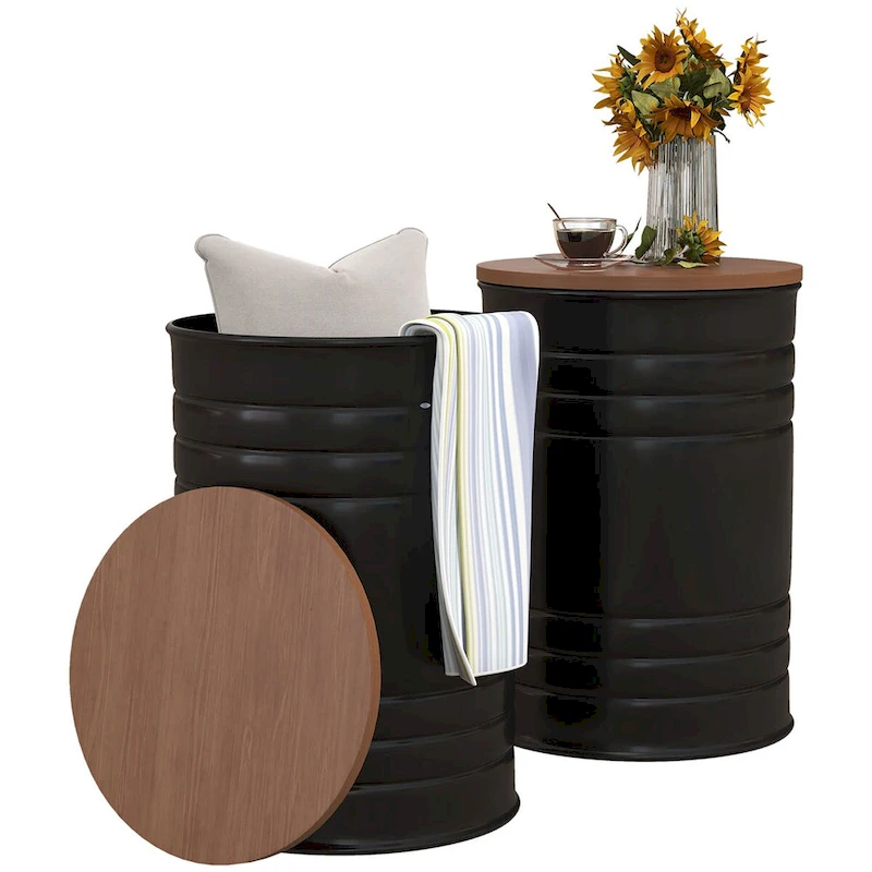 Nesting Storage Ottomans Set of 2 with Lids, Hidden Space