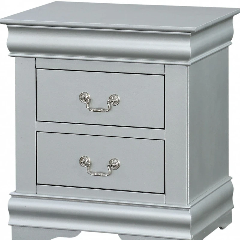 Wood Nightstand with 2 Drawers and Metal Handles
