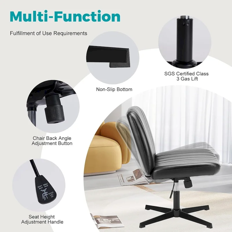 Cross Legged Armless Adjustable Swivel Padded Home Office Desk Chair No Wheels