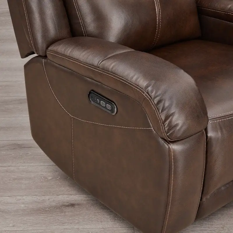 Brown Leather Power Recliner with Headrest - Single Seat