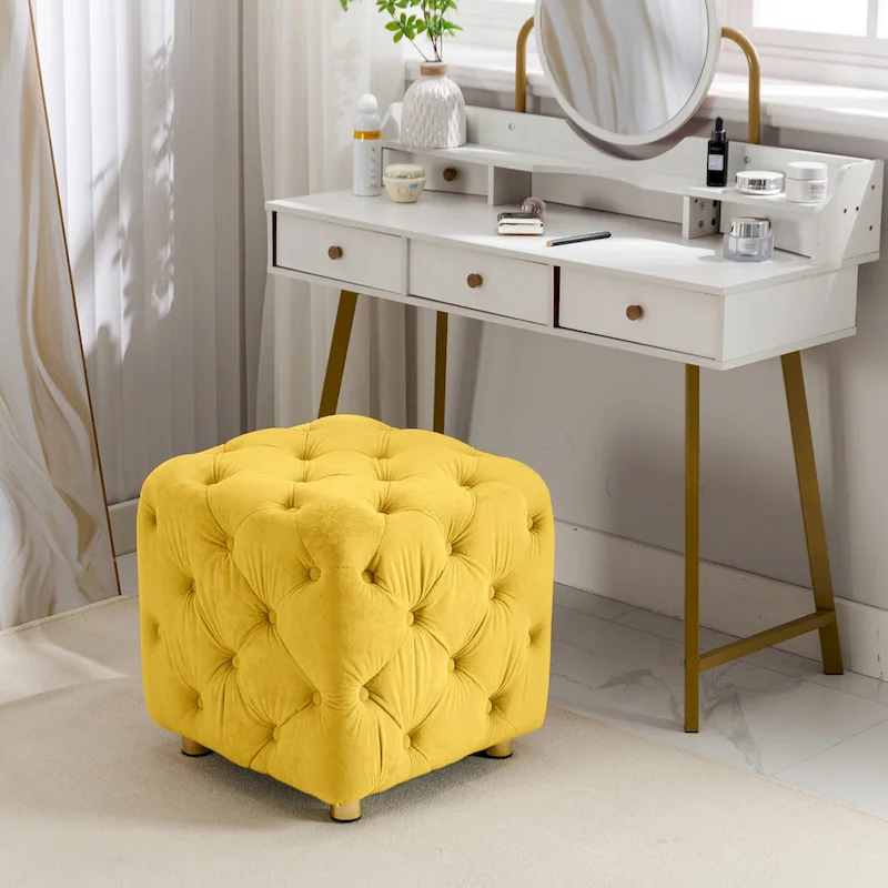 Modern Velvet Upholstered Square Tufted Ottoman by GDFStudio