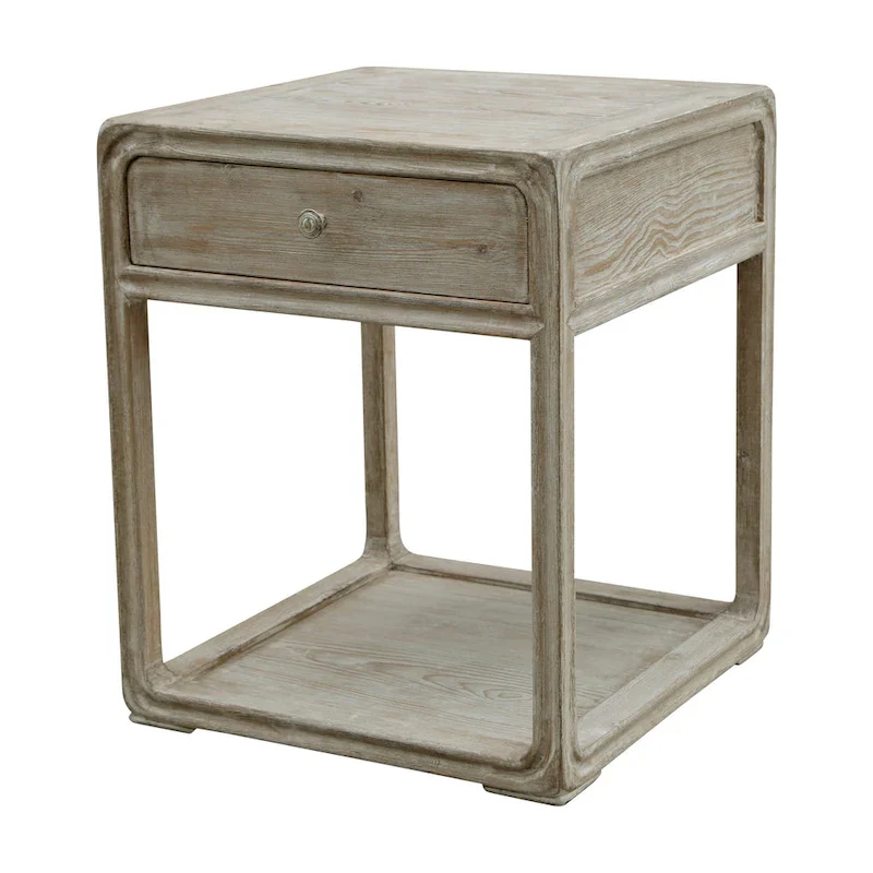 Artissance Peking Square Side Table w/Drawer, 27Inch Tall, White Wash