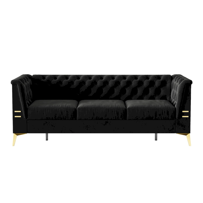 82.7 Velvet 3-Seater Sofa with Gold Metal Legs