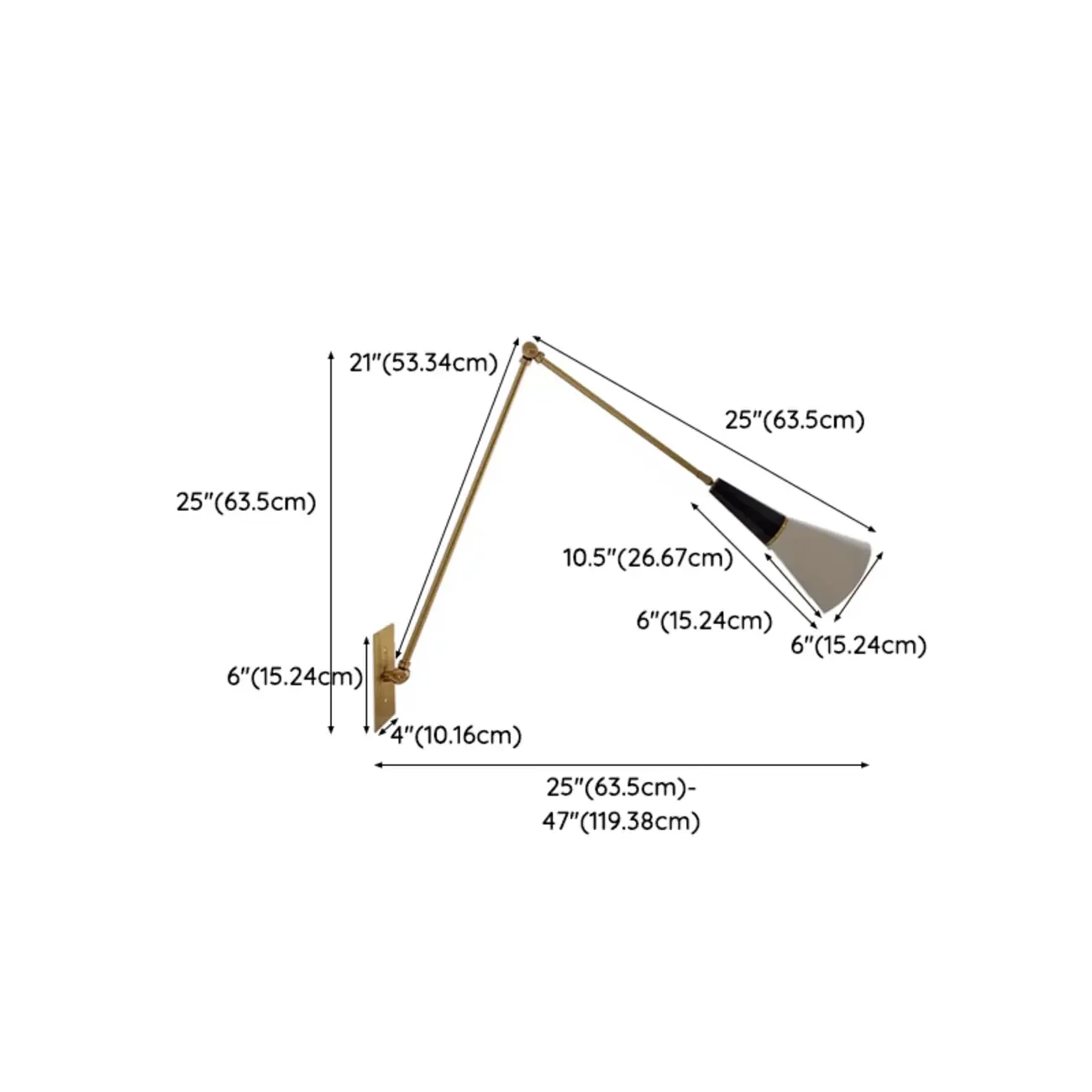 Gold Metal Modern White Aluminum Shade Swing Arm Wall Light