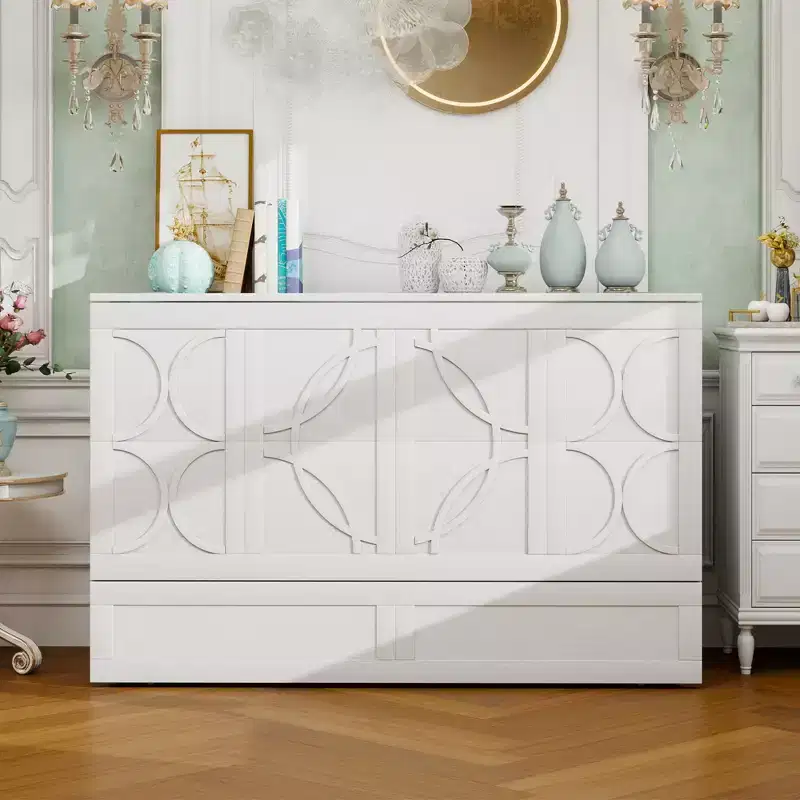 Keloyid Haimyy Solid Wood Frame Queen Murphy Bed Chest with Built-in Charger and Strong Drawer