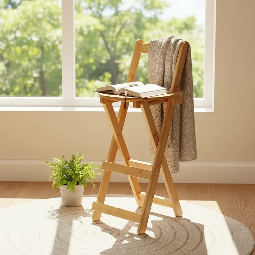 Set of 2 Bamboo Folding Barstools Counter Height Dining Chairs