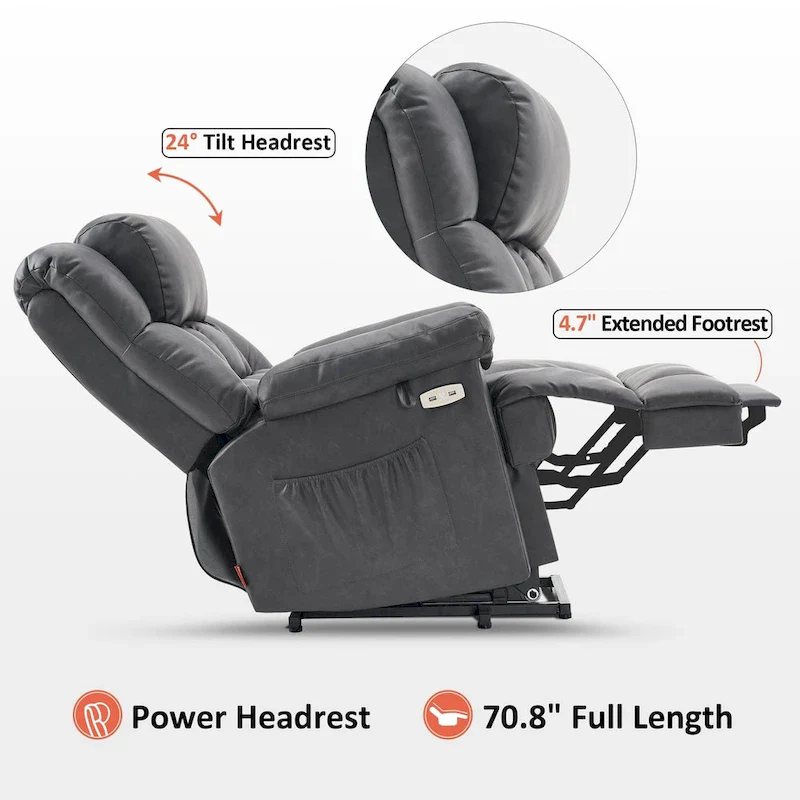 MCombo Power Lift Recliner Chair with Massage, Heat, Adjustable Headrest, Extended Footrest-(PU/Fabric)