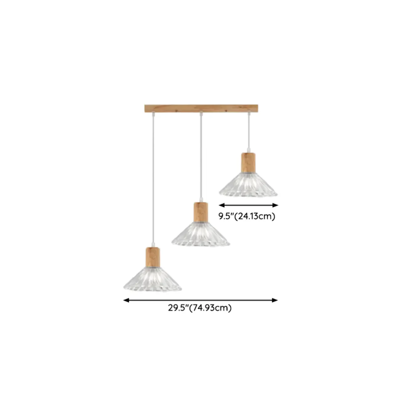 Glass Shade Wood Kitchen Island Pendant Light Adjustable Length