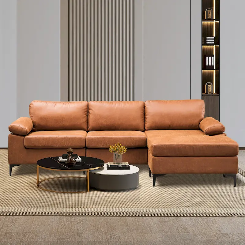 Brown Suede Reversible Chaise Sofa - 2-3 Seater