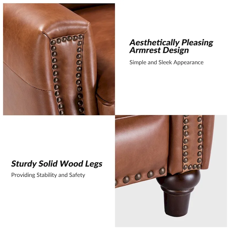 Cigar Mid-century Modern Genuine Leather Recliner with Nailhead Trim by HULALA HOME