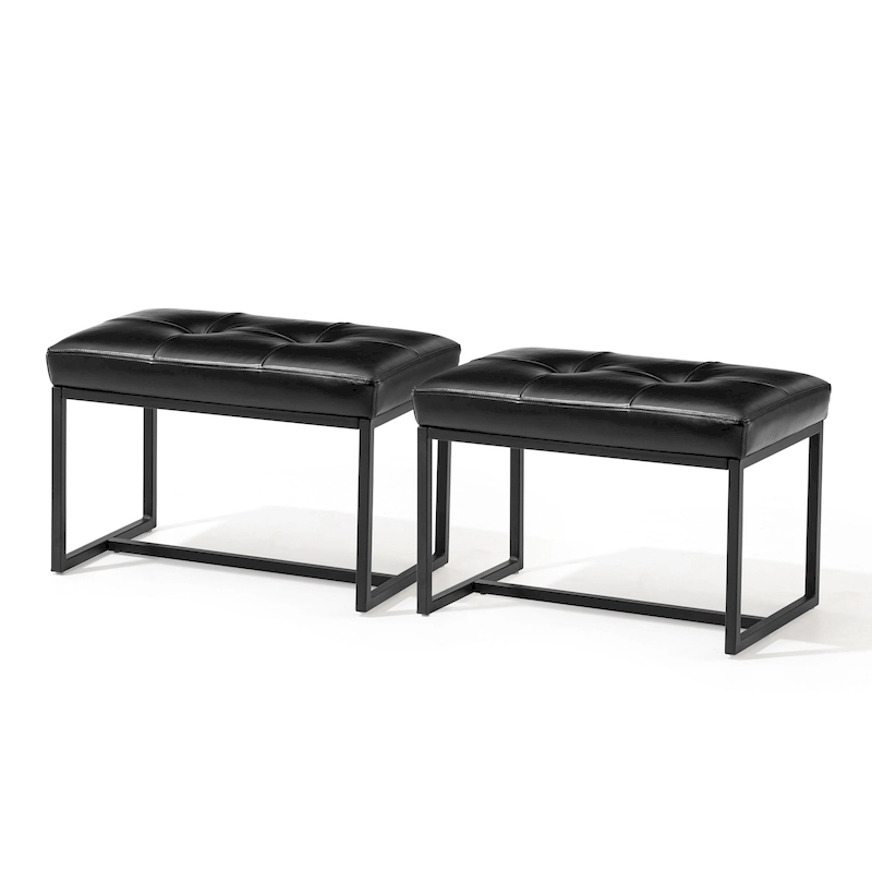 Glitzhome Set of 2 24W Modern PU Leather Button-tufted Ottoman Foot stool