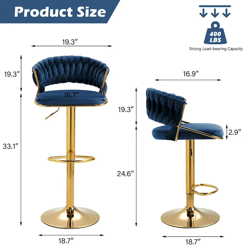 Set of 4 Bar Stool Adjustable Height with Swivel Seat