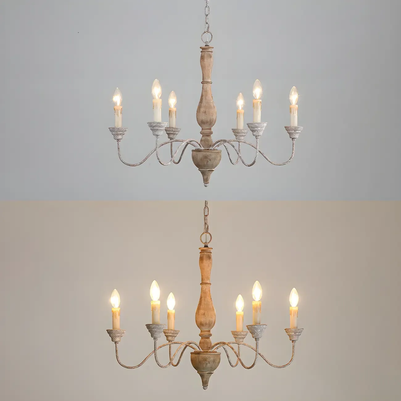 6-Light Classic Wooden Candelabra Chandelier with Chain Mount