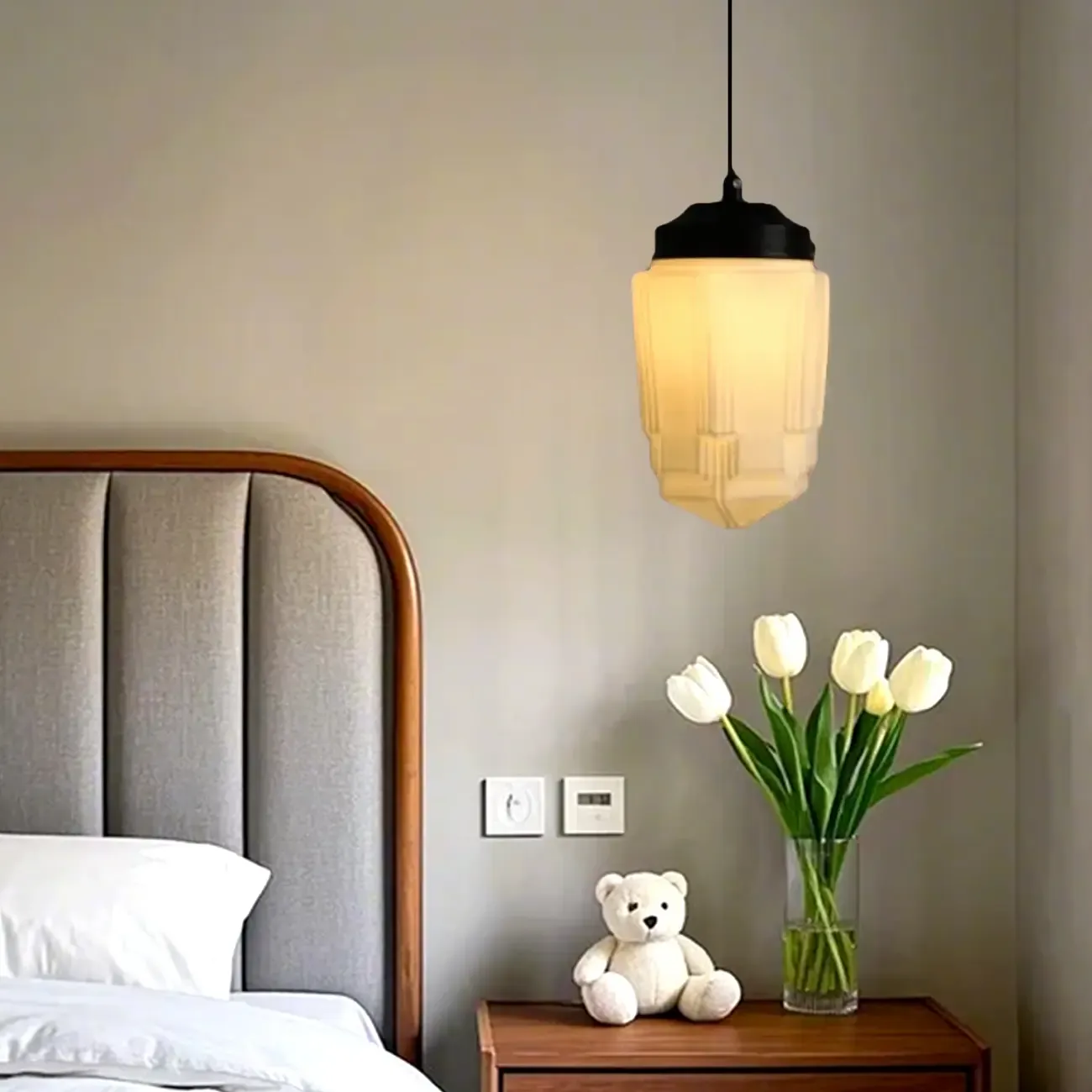 Modern Frosted Glass LED bedside pendant lamp in Hazelnut Tone