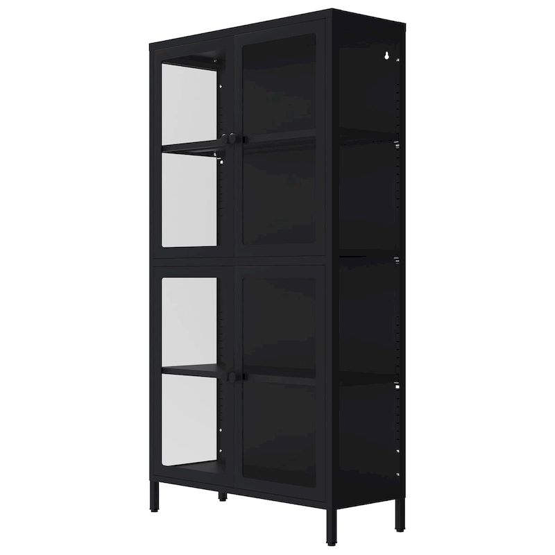 Four Glass Door Storage Cabinet with Adjustable Shelves and Feet Cold-Rolled Steel Sideboard Furniture