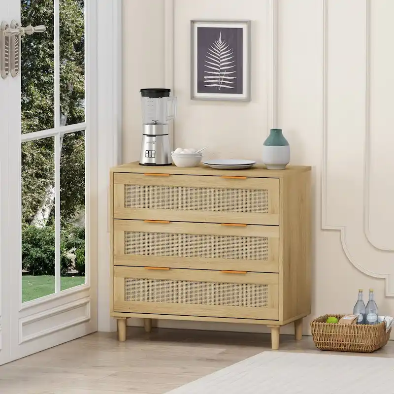 3-Drawers Rattan Storage Cabinet