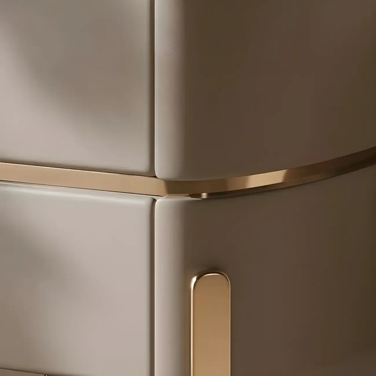 Glam Beige Leather Stone Top 2-Drawer Nightstand