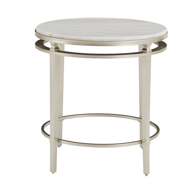 Egan Champagne Silver Finish Round Marble Top End Table by iNSPIRE Q Modern
