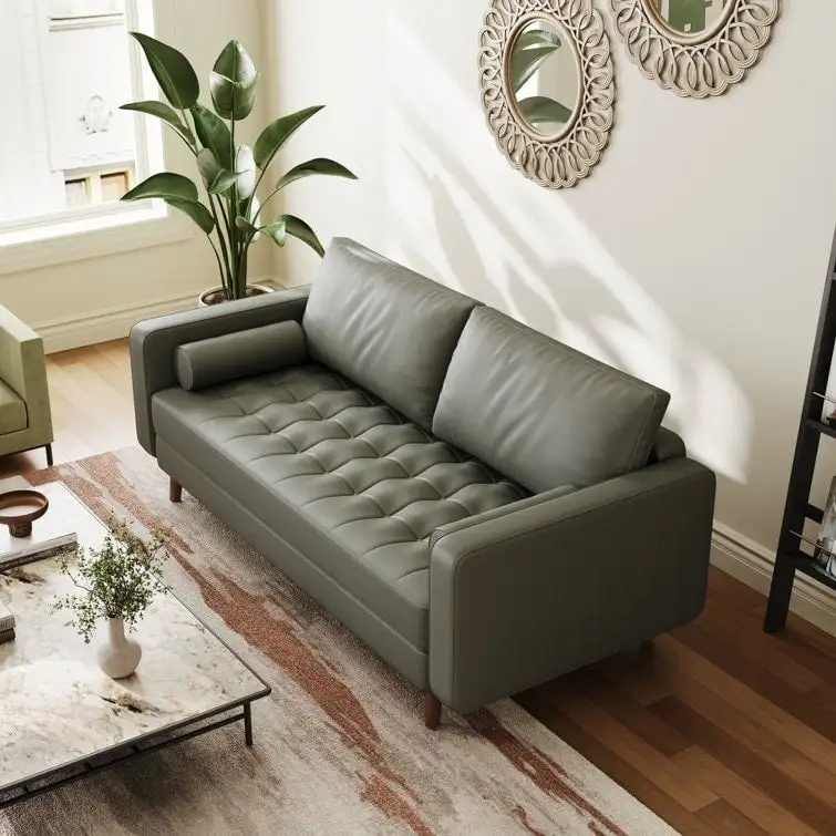 70-Inch Faux Leather Tufted Sofa