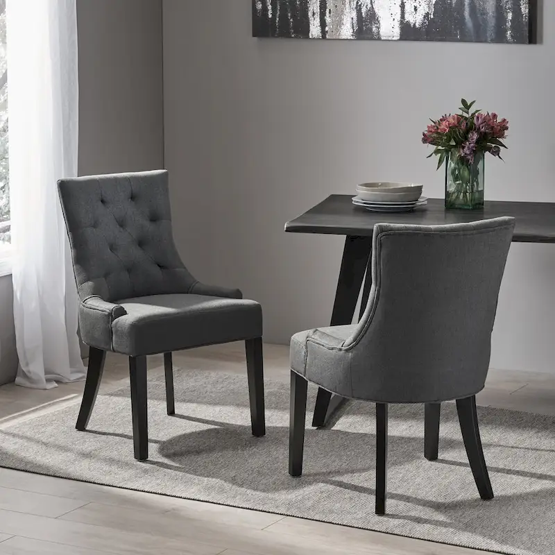 Set of 2 Fabric Upholstered Dining Chair with Tapered Legs