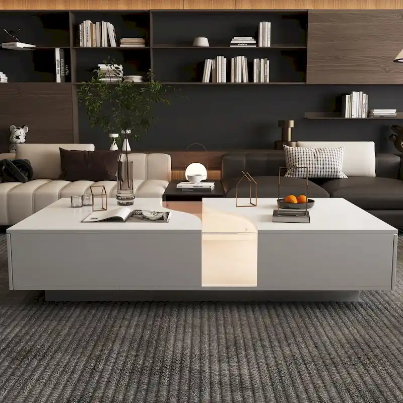 Luminous Chic: White Dual-Drawer Coffee Table with LED Display Top