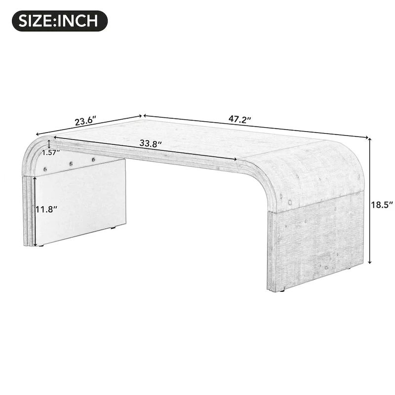Coffee Table with Curved Art Deco Design - 23.60 x 47.20 x 18.50