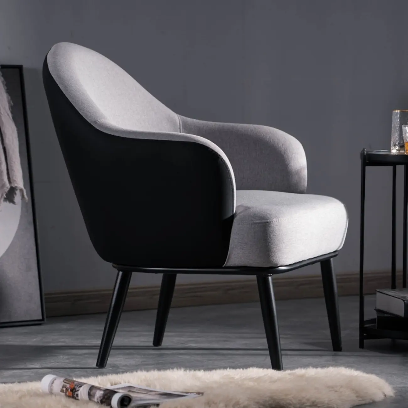 Modern Barrel Chair Faux Leather Living Room