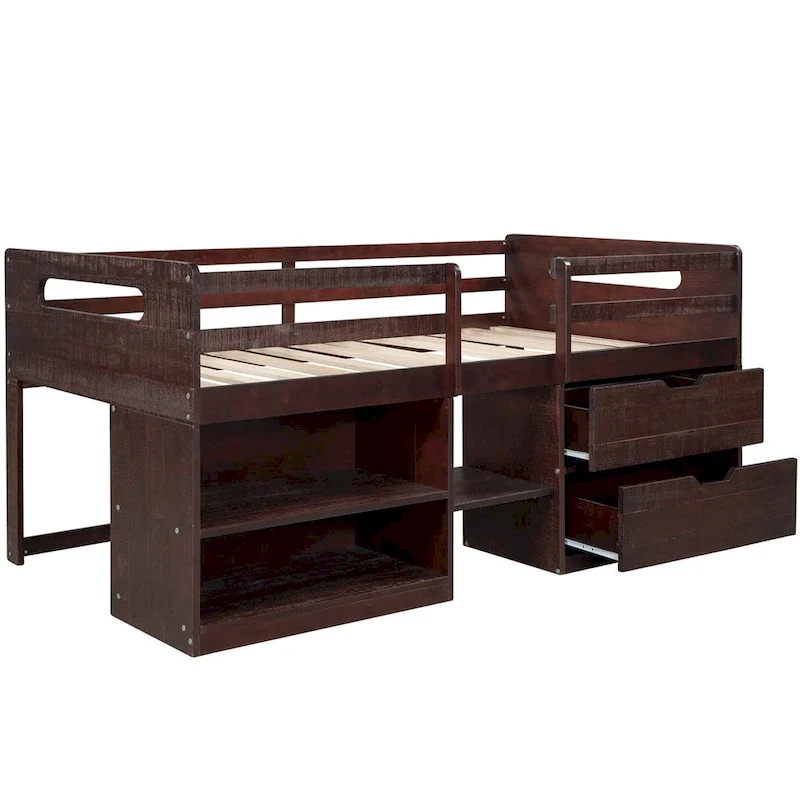 Merax Twin Loft Bed with Two Shelves and Two drawers
