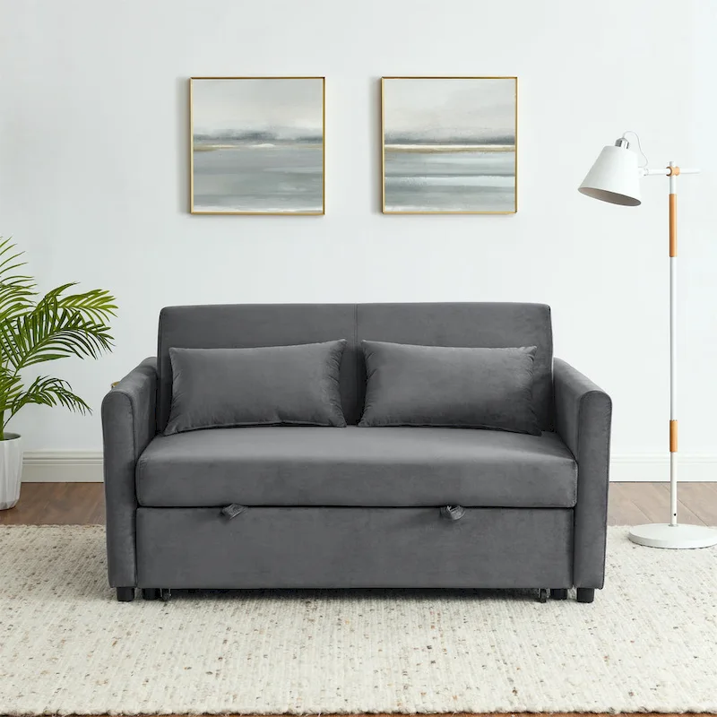 Convertible Sofa Bed, 3-In-1 Versatile Velvet Double Sofa With Pullout Bed