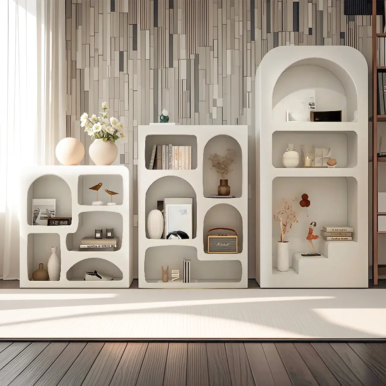 Modish Wooden Cabinets for Living Room with Exterior Shelf