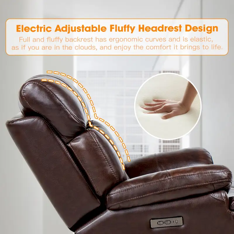 Top Grain Leather Power Recliner Chair Adjustable Headrest Extendable Footrest Zero Gravity Recliner