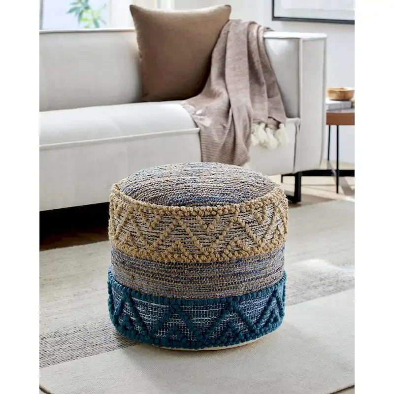 Jacotte Bohemian Jute 18-inch Cylinder Pouf