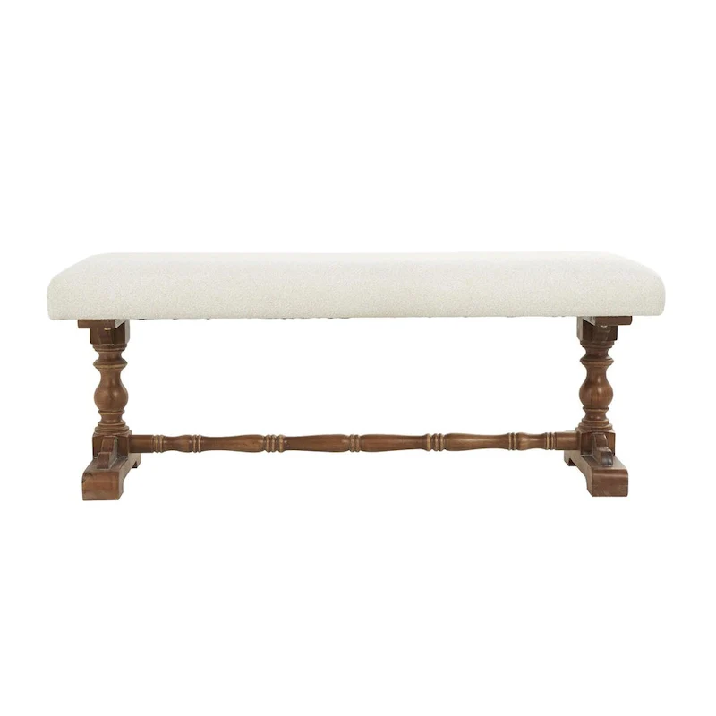 Cream Fabric Bench with Brown Turned Legs - Seats 2
