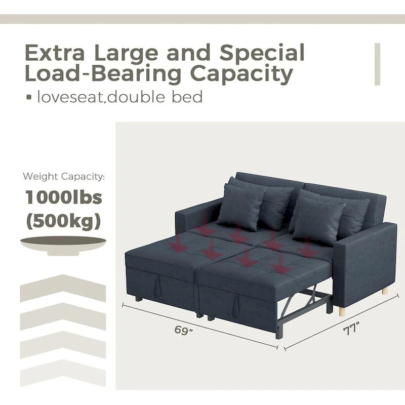 AECOJOY 3-in-1 Sofa Bed Double Sleeper Chair Bed