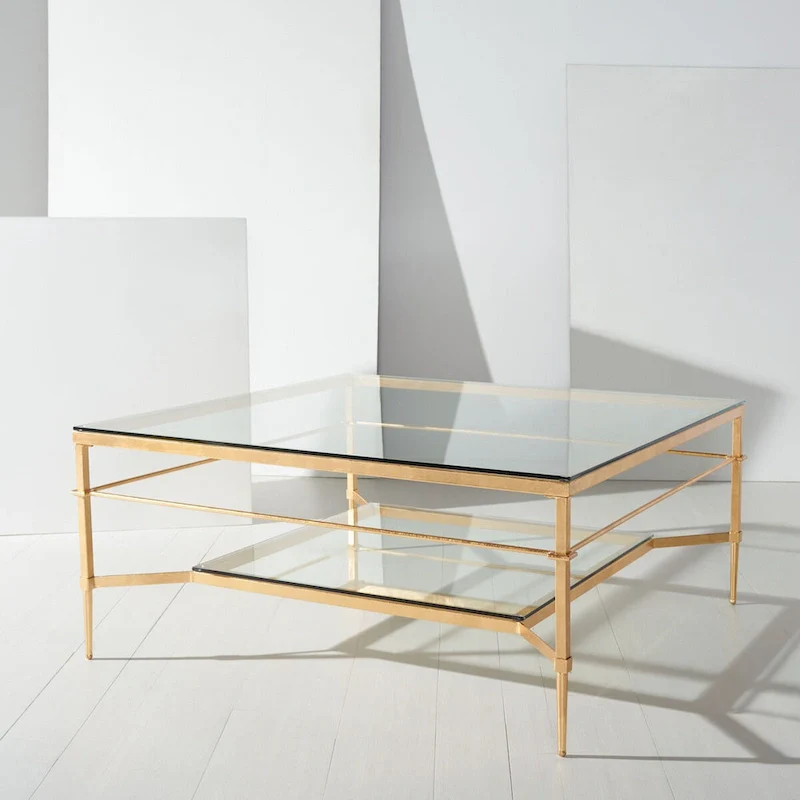 Leaf Cocktail Table with Glass Shelf, 43"W x 43"D x 20"H, Modern Sculpture Style