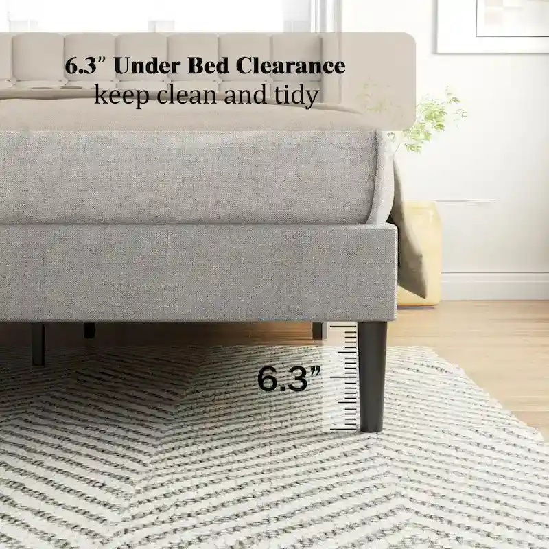 Upholstered Wingback Bed Frame with Wooden Slats