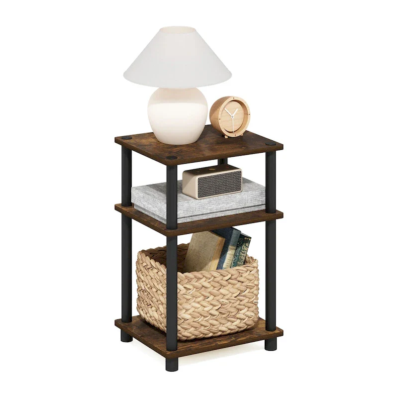 Furinno Just 3-Tier Turn-N-Tube End Table, Sonoma Oak/White