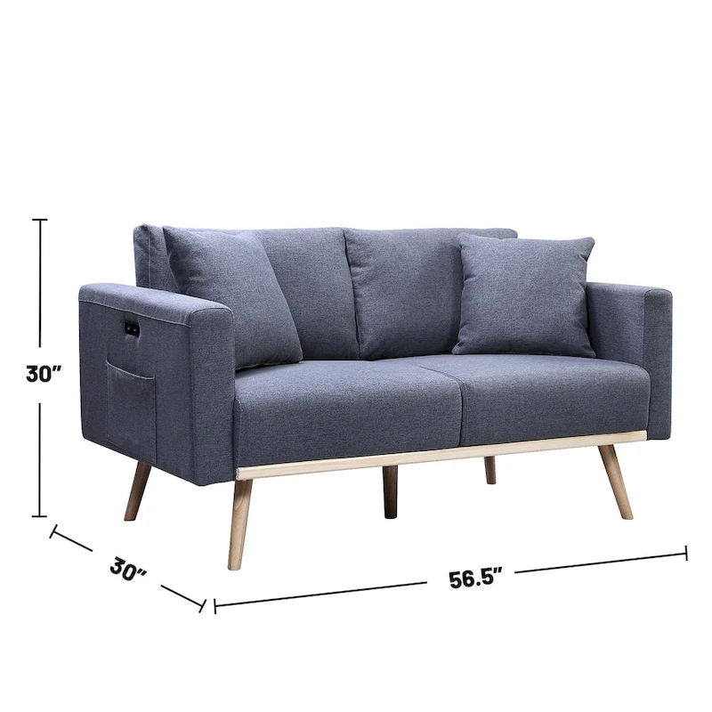 Linen Upholstered Loveseat with 2 Pillows