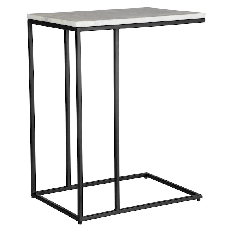 Black Metal and White Marble Accent Table