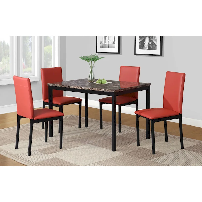 Modern 5-Piece Dining Set with Rectangular Table & 4 High Back Chairs