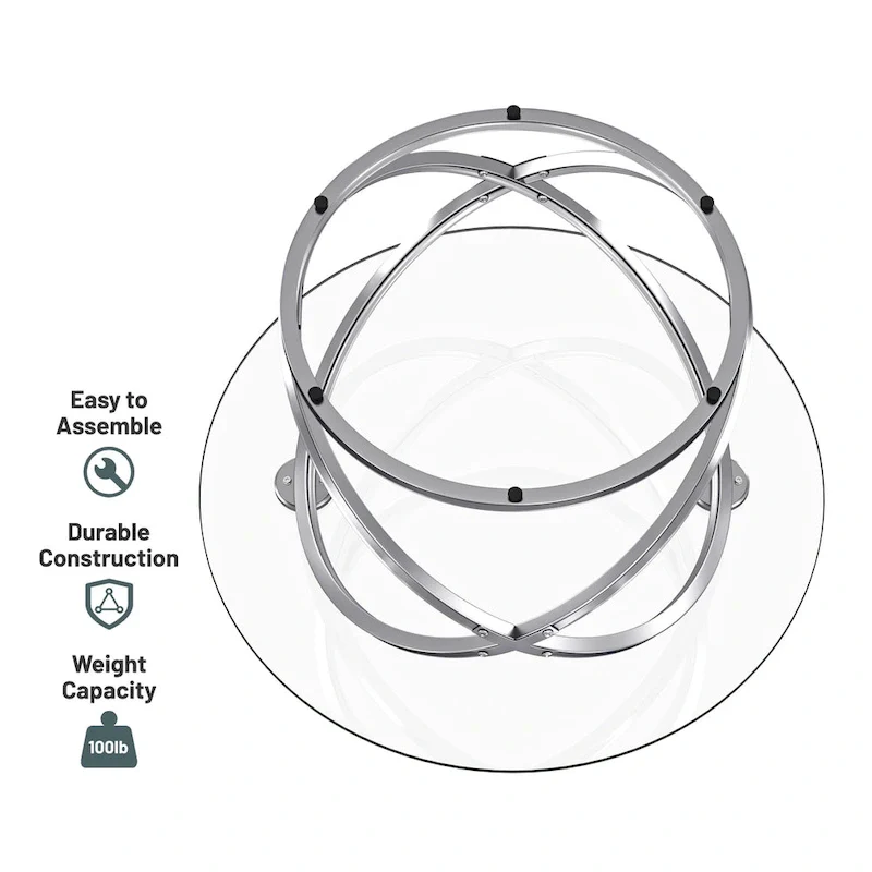 Myhozm Accent Round Glass/Stone Top Coffee Table with Metal Base